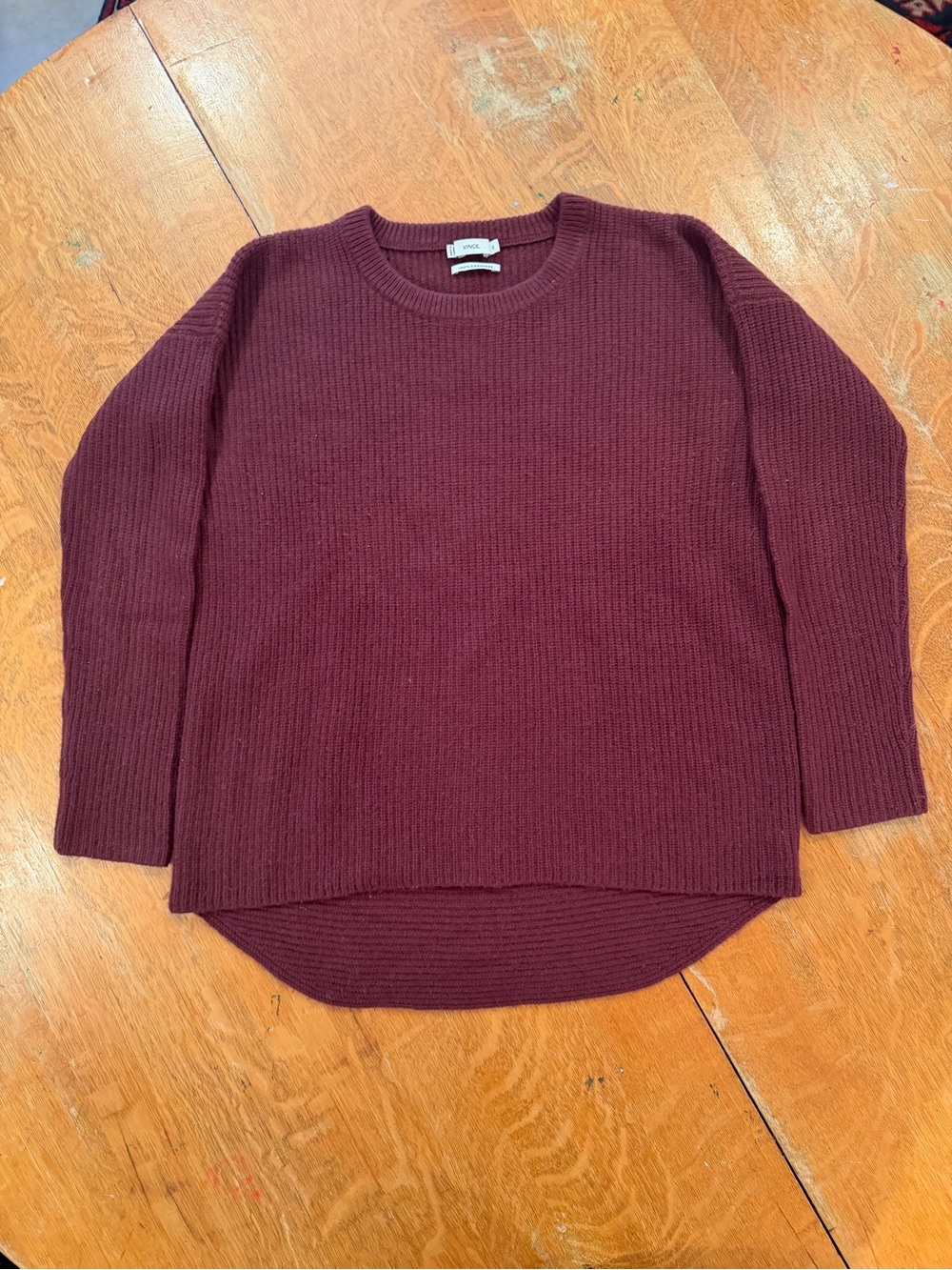 Women’s Vince Cashmere Ribbed Crewneck Pullover - Burgundy